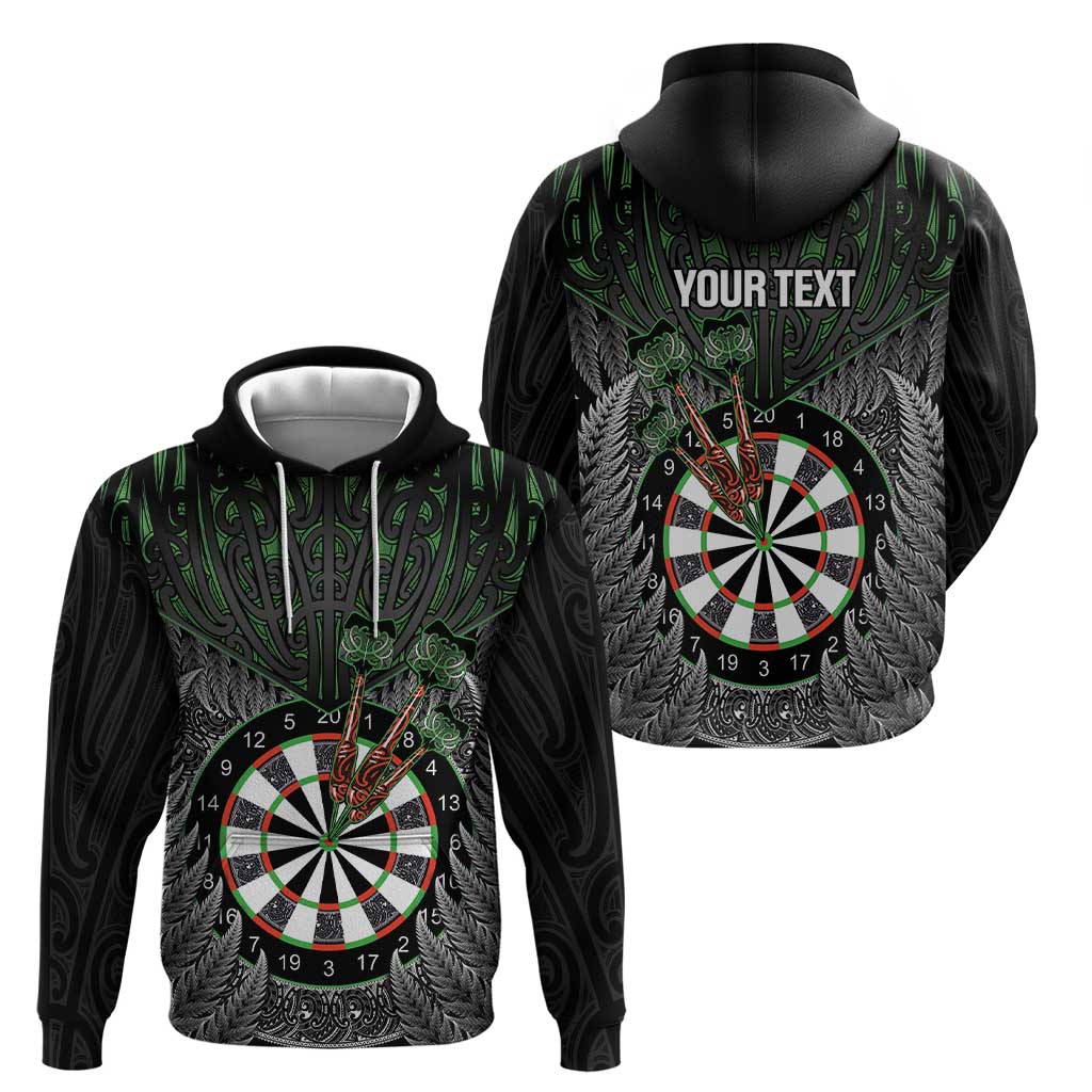Personalised New Zealand Darts Hoodie Dartboard Maori Fern Puhoro Art