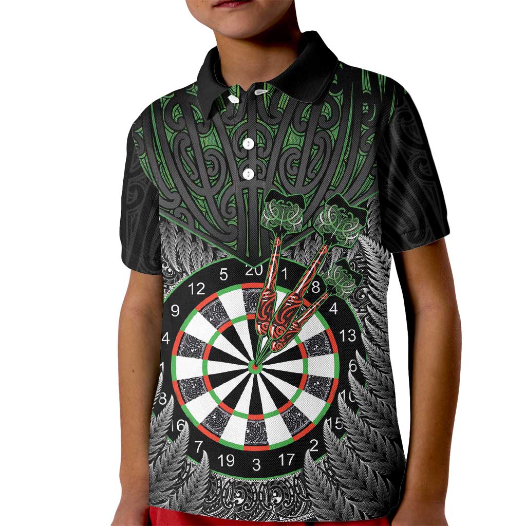 Personalised New Zealand Darts Kid Polo Shirt Dartboard Maori Fern Puhoro Art