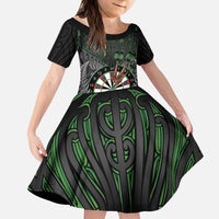 Personalised New Zealand Darts Kid Short Sleeve Dress Dartboard Maori Fern Puhoro Art