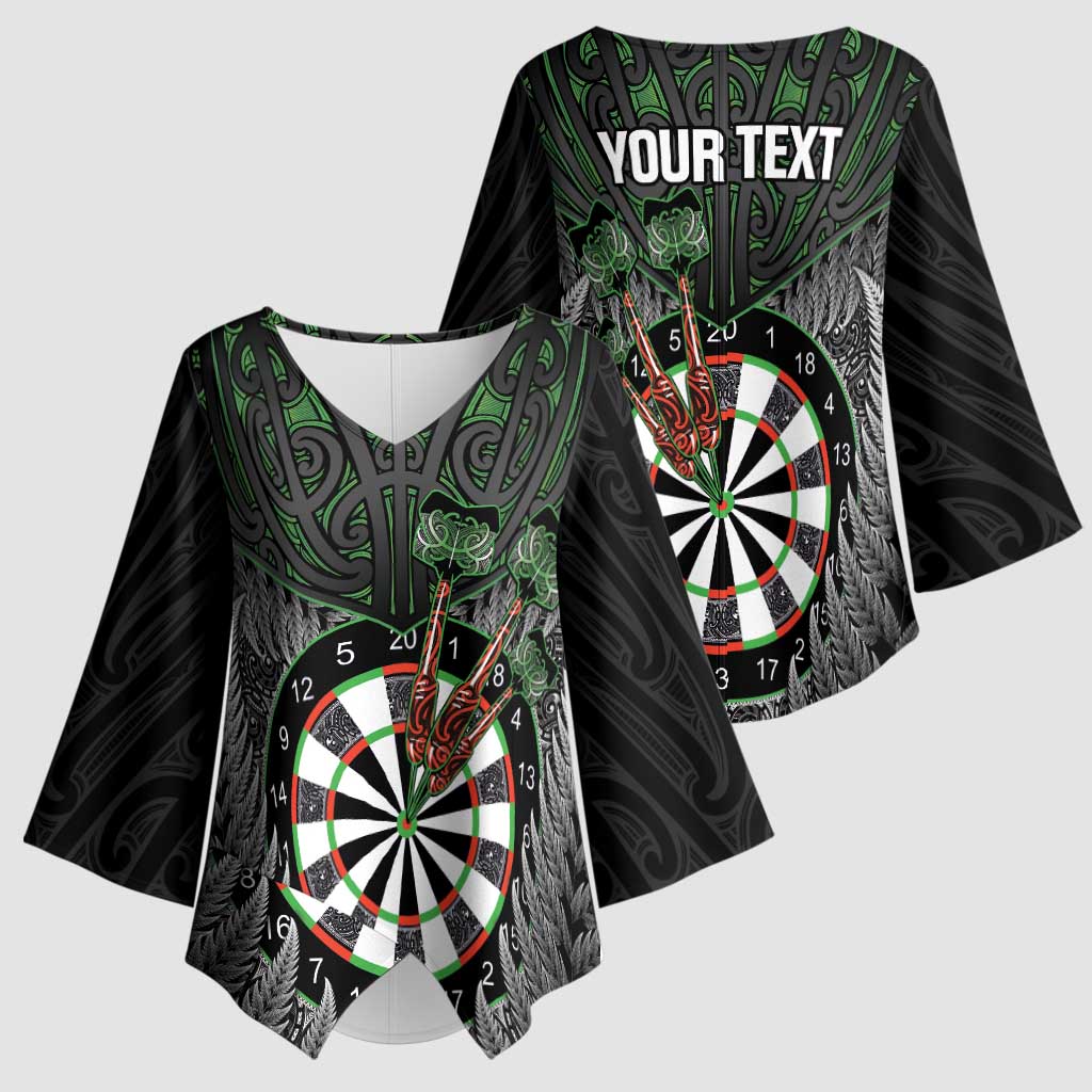 Personalised New Zealand Darts Kimono Sleeve Blouse Dartboard Maori Fern Puhoro Art LT14 - Polynesian Pride