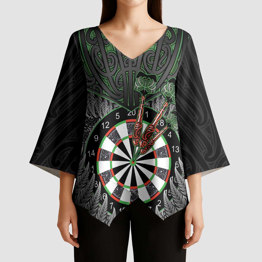 Personalised New Zealand Darts Kimono Sleeve Blouse Dartboard Maori Fern Puhoro Art LT14 - Polynesian Pride