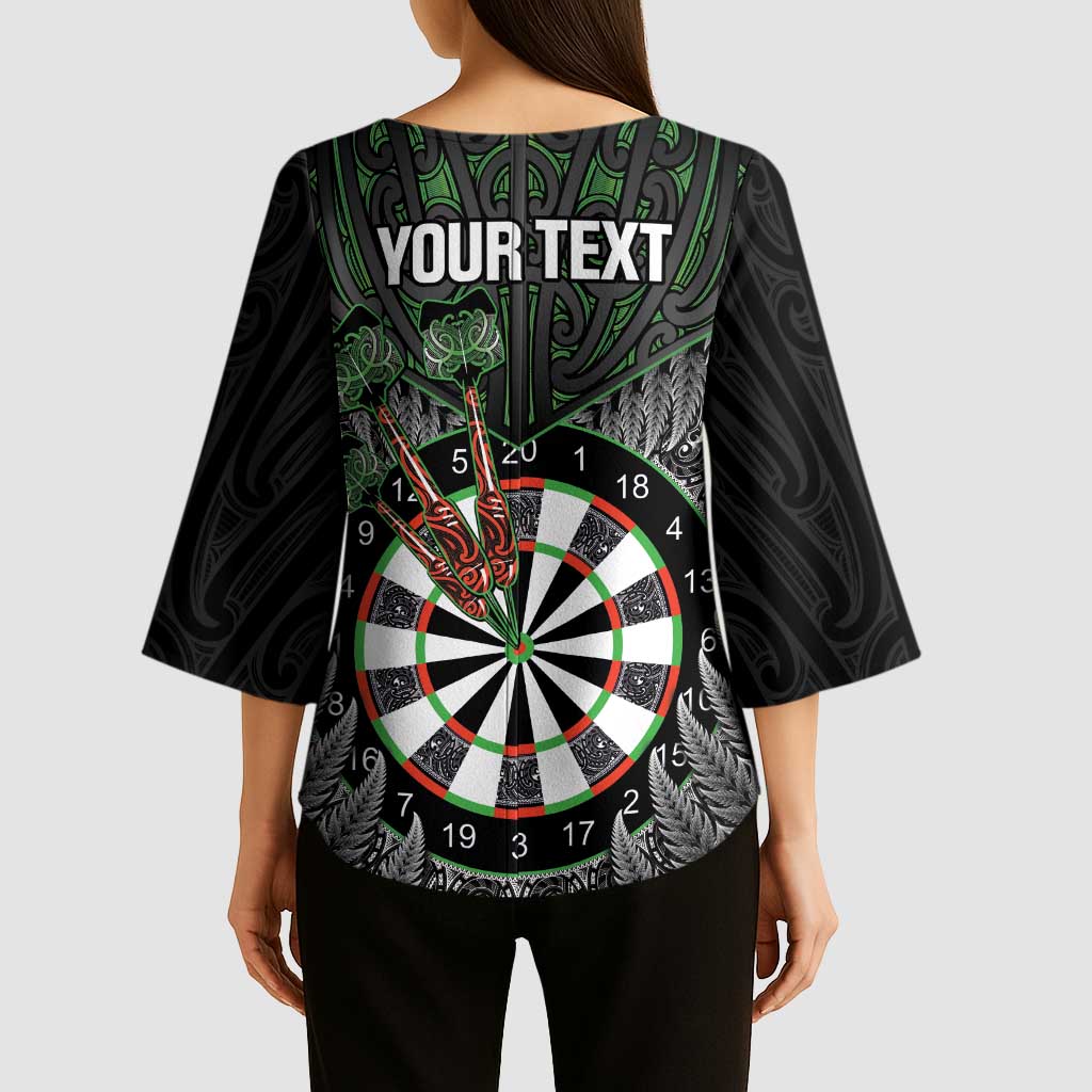 Personalised New Zealand Darts Kimono Sleeve Blouse Dartboard Maori Fern Puhoro Art LT14 - Polynesian Pride