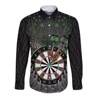 Personalised New Zealand Darts Long Sleeve Button Shirt Dartboard Maori Fern Puhoro Art
