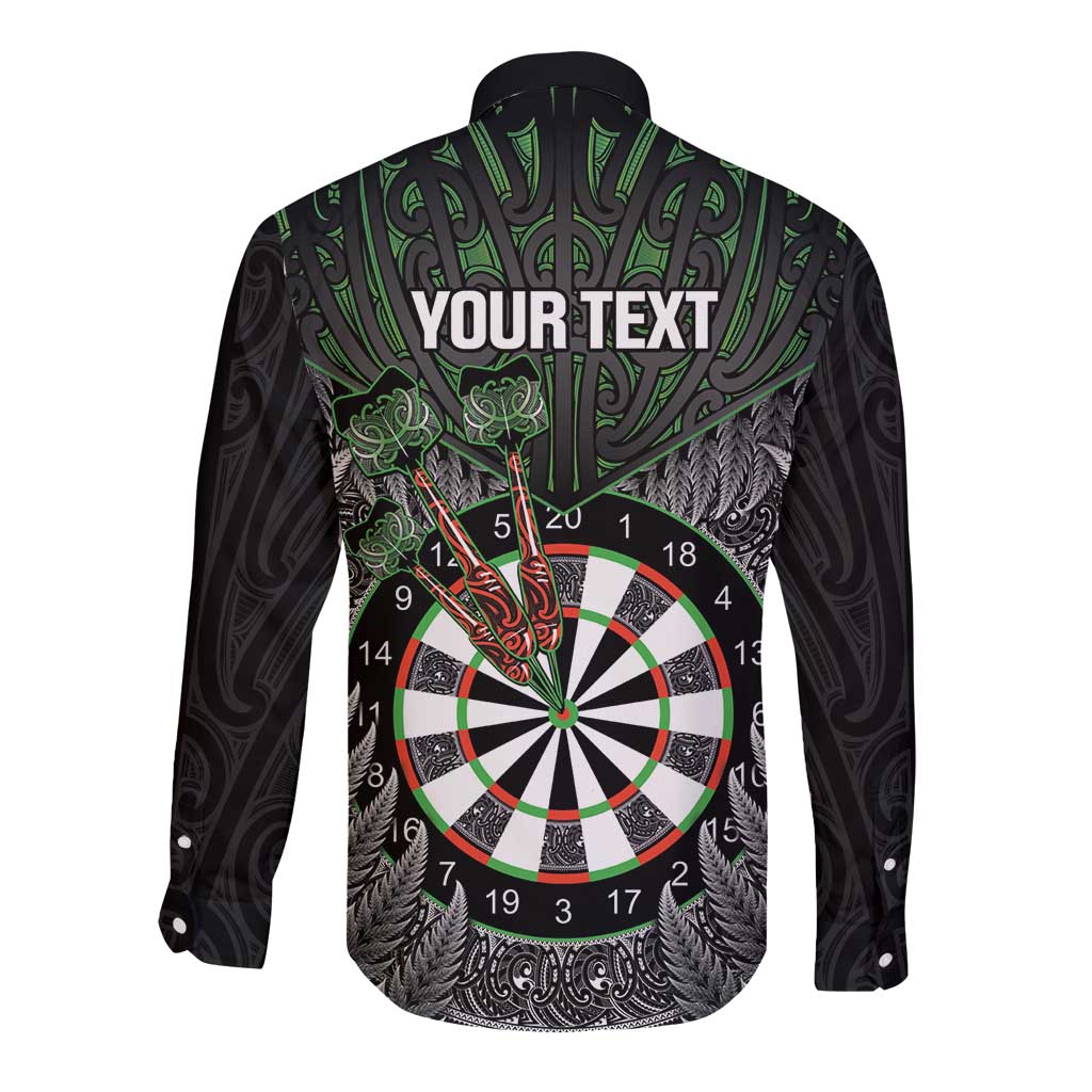 Personalised New Zealand Darts Long Sleeve Button Shirt Dartboard Maori Fern Puhoro Art
