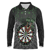 Personalised New Zealand Darts Long Sleeve Polo Shirt Dartboard Maori Fern Puhoro Art