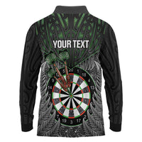 Personalised New Zealand Darts Long Sleeve Polo Shirt Dartboard Maori Fern Puhoro Art