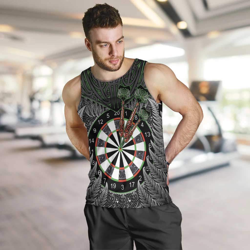 Personalised New Zealand Darts Men Tank Top Dartboard Maori Fern Puhoro Art