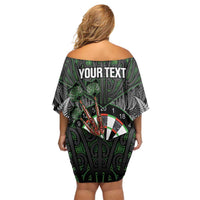 Personalised New Zealand Darts Off Shoulder Short Dress Dartboard Maori Fern Puhoro Art