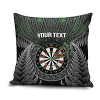 Personalised New Zealand Darts Pillow Cover Dartboard Maori Fern Puhoro Art LT14 Black - Polynesian Pride