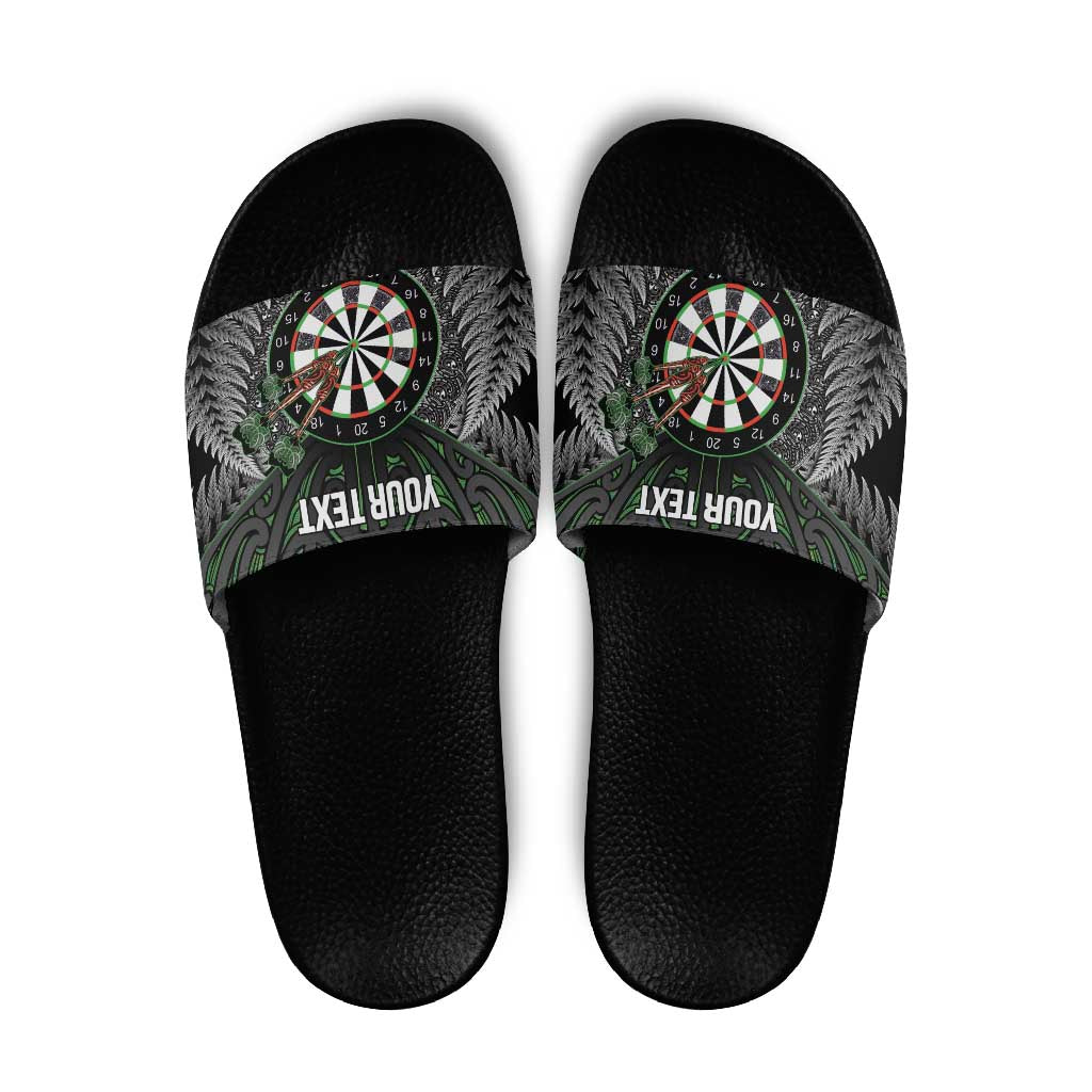 Personalised New Zealand Darts Slide Sandals Dartboard Maori Fern Puhoro Art - Polynesian Pride