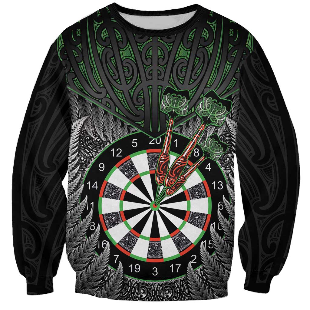 Personalised New Zealand Darts Sweatshirt Dartboard Maori Fern Puhoro Art