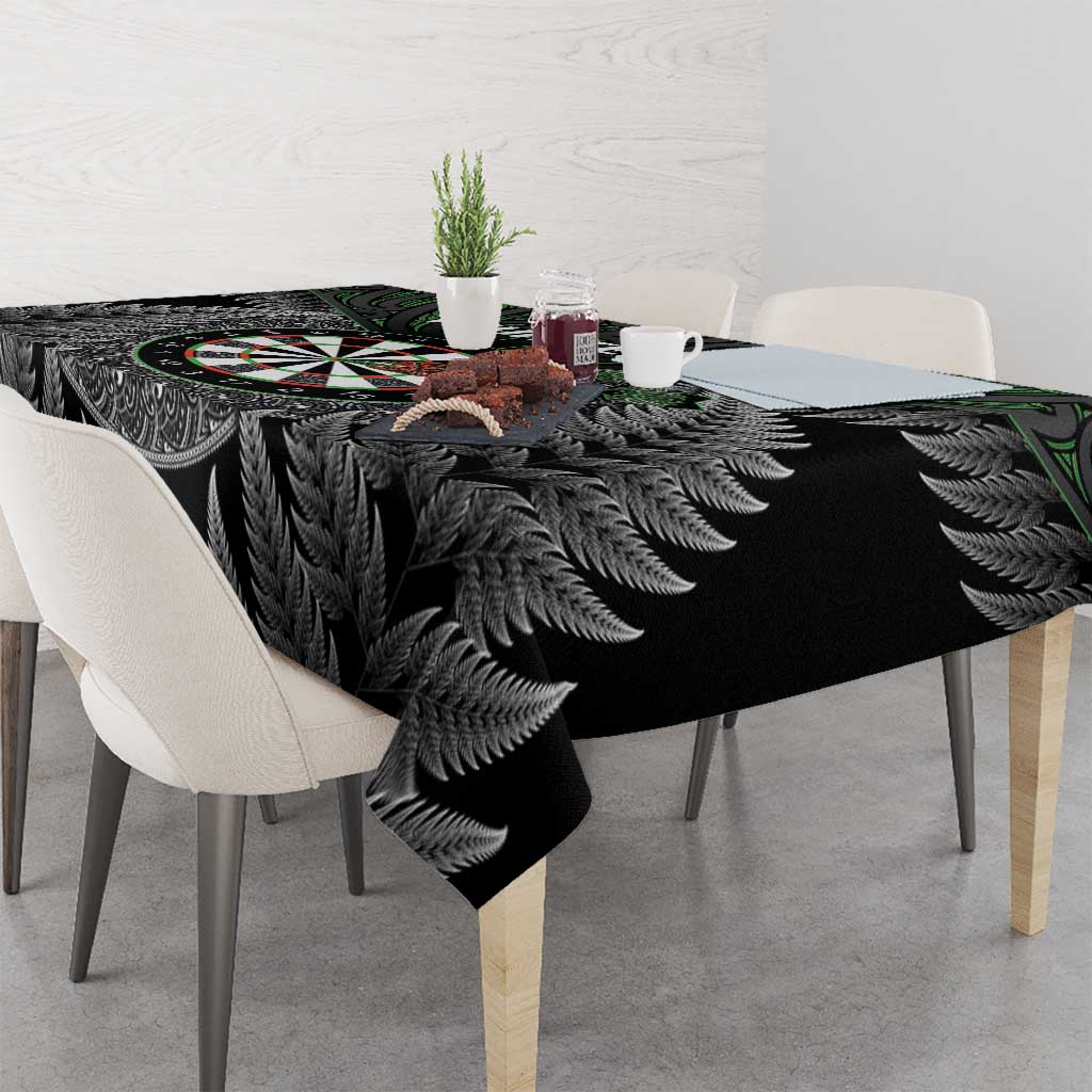 Personalised New Zealand Darts Tablecloth Dartboard Maori Fern Puhoro Art
