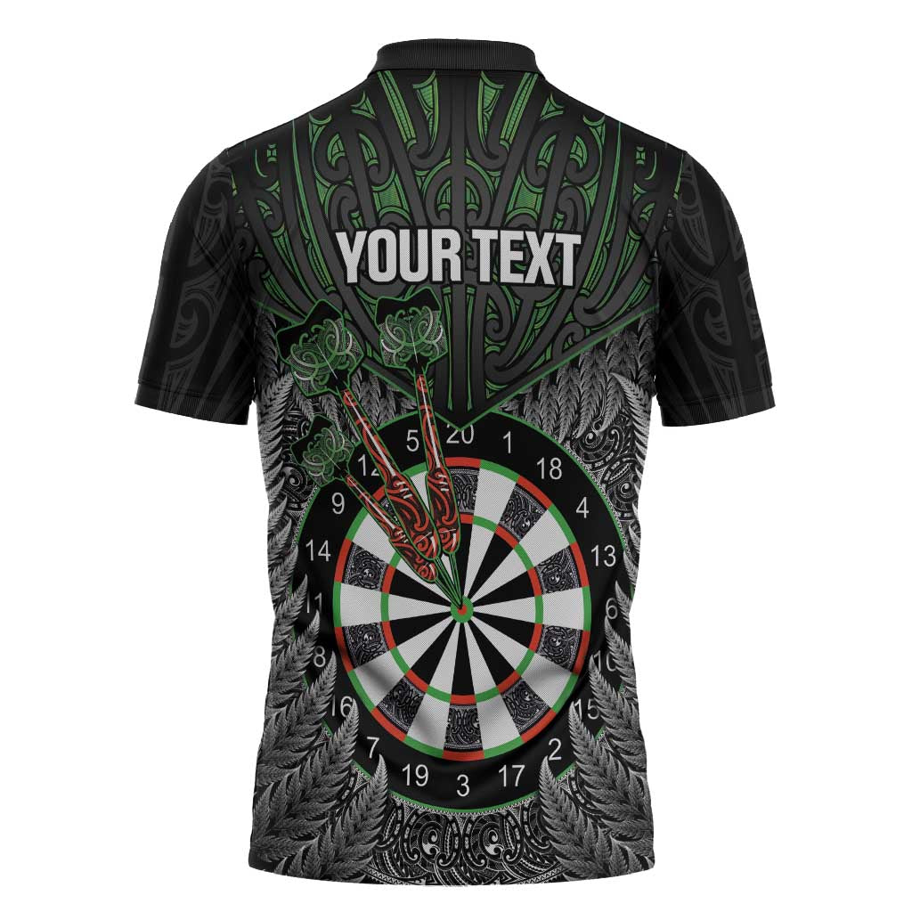 Personalised New Zealand Darts Zipper Polo Shirt Dartboard Maori Fern Puhoro Art - Polynesian Pride