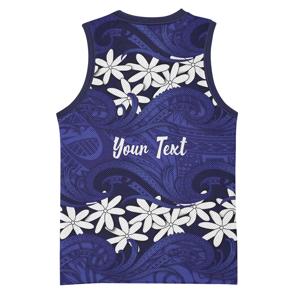 Personalised Cook Islands Pukapuka Basketball Jersey Tiare Maori Polynesian Waves Tattoo