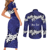 Personalised Cook Islands Pukapuka Couples Matching Short Sleeve Bodycon Dress and Long Sleeve Button Shirt Tiare Maori Polynesian Waves Tattoo LT14 - Polynesian Pride