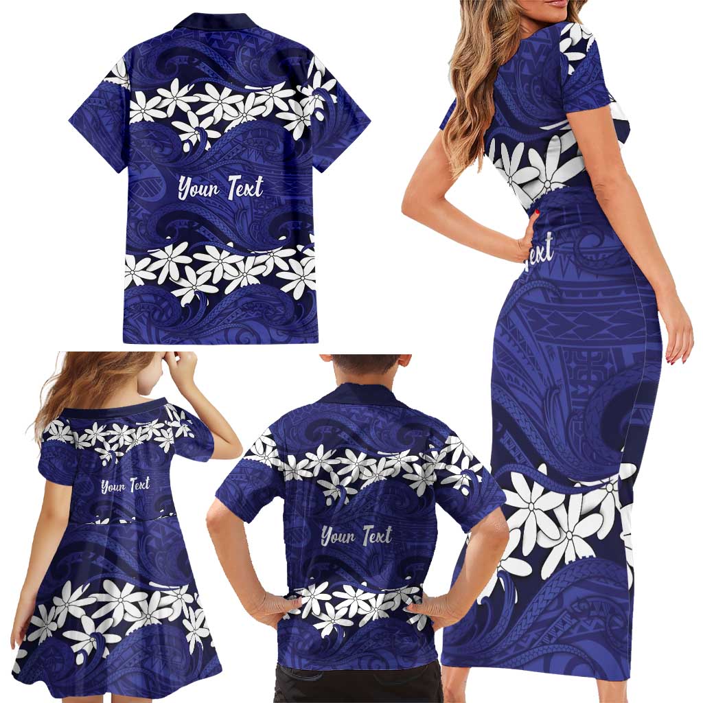 Personalised Cook Islands Pukapuka Family Matching Short Sleeve Bodycon Dress and Hawaiian Shirt Tiare Maori Polynesian Waves Tattoo LT14 - Polynesian Pride