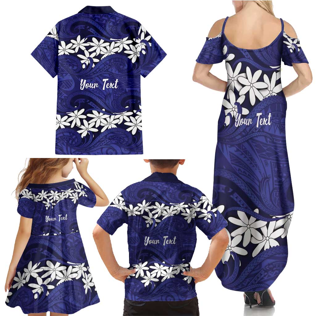 Personalised Cook Islands Pukapuka Family Matching Summer Maxi Dress and Hawaiian Shirt Tiare Maori Polynesian Waves Tattoo