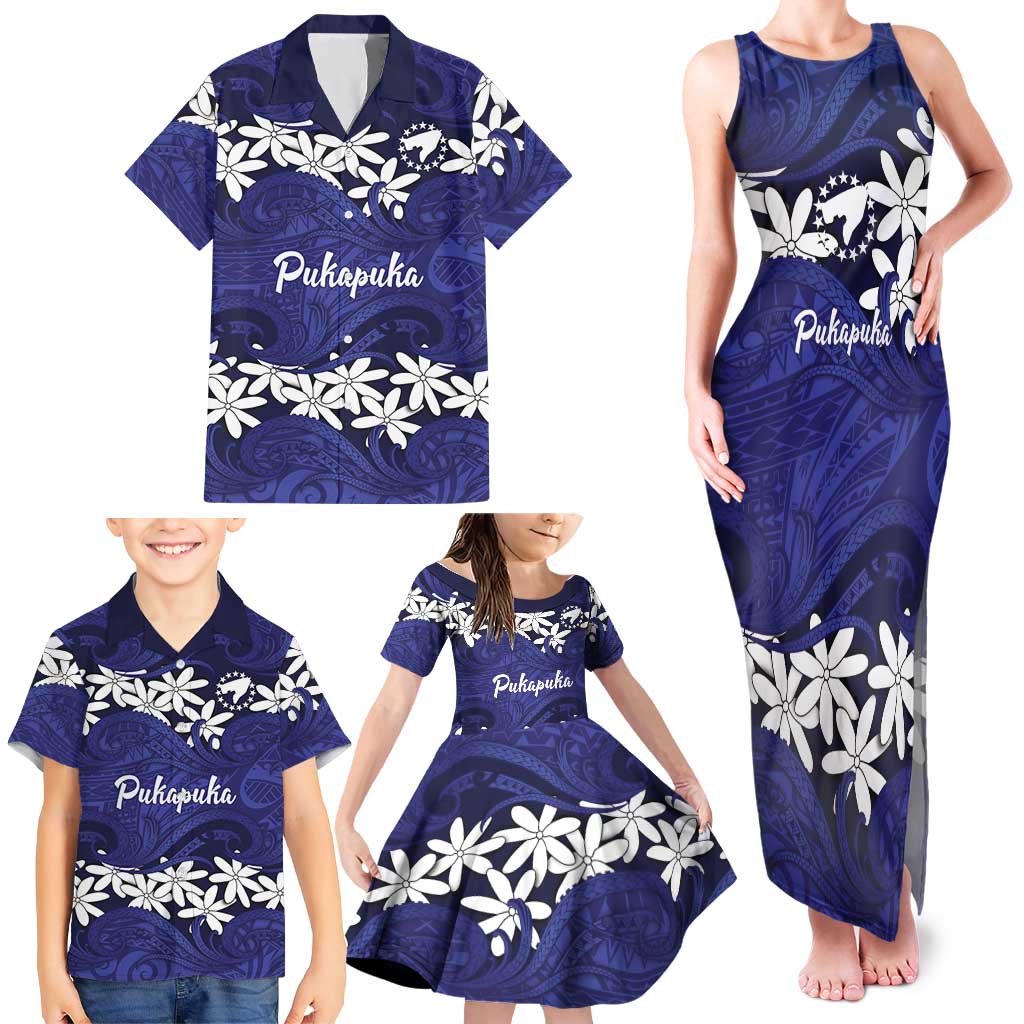 Personalised Cook Islands Pukapuka Family Matching Tank Maxi Dress and Hawaiian Shirt Tiare Maori Polynesian Waves Tattoo