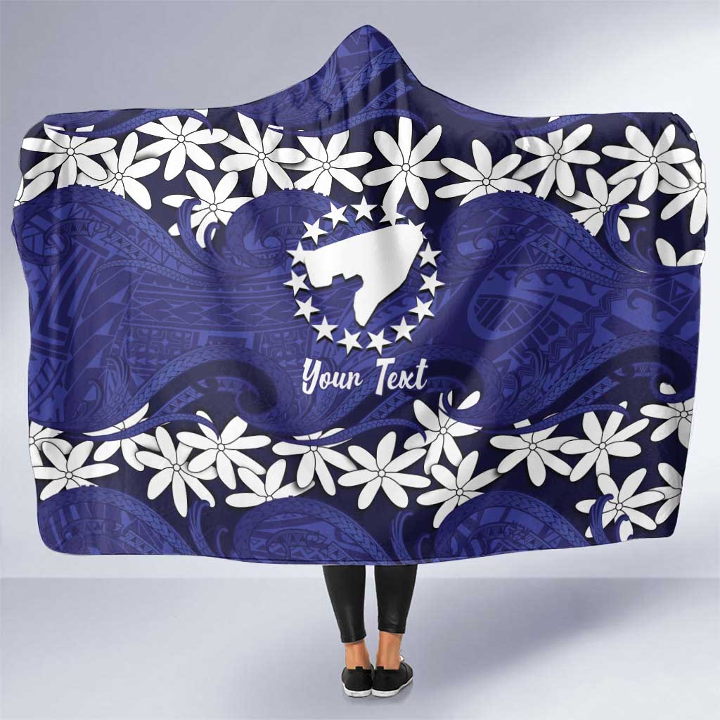 Personalised Cook Islands Pukapuka Hooded Blanket Tiare Maori Polynesian Waves Tattoo