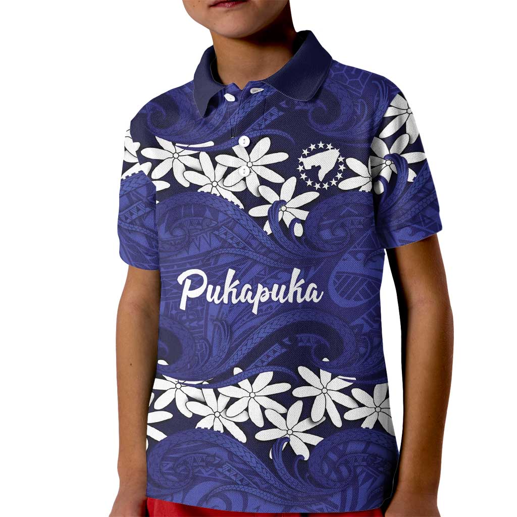 Personalised Cook Islands Pukapuka Kid Polo Shirt Tiare Maori Polynesian Waves Tattoo