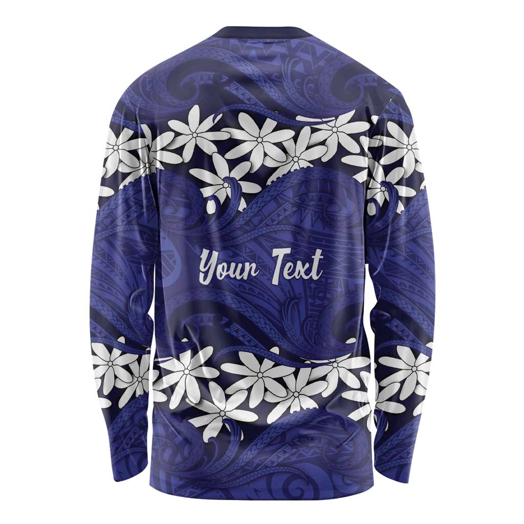 Personalised Cook Islands Pukapuka Long Sleeve Shirt Tiare Maori Polynesian Waves Tattoo
