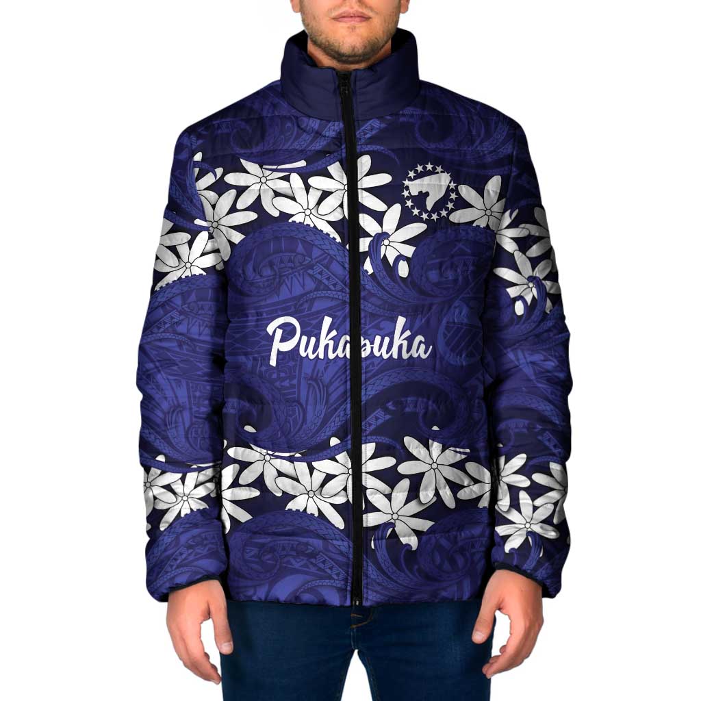Personalised Cook Islands Pukapuka Padded Jacket Tiare Maori Polynesian Waves Tattoo
