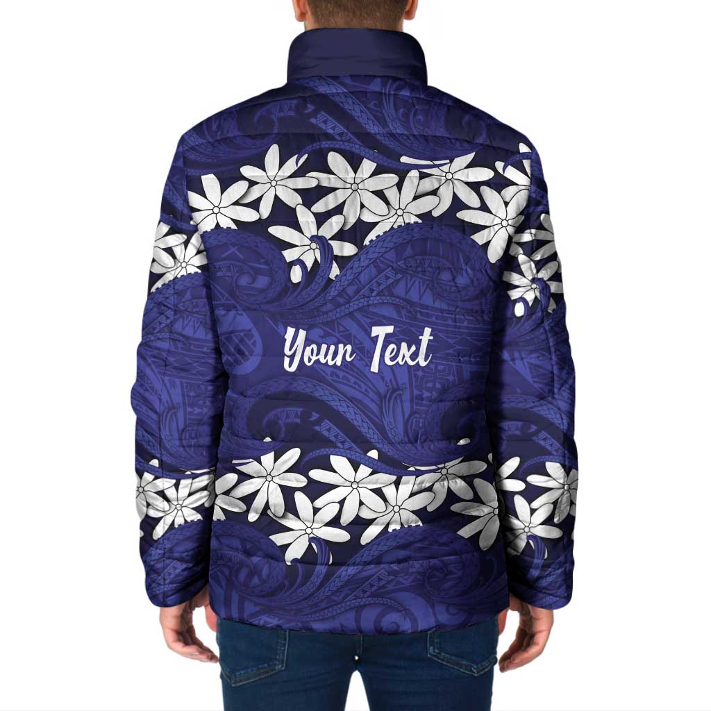 Personalised Cook Islands Pukapuka Padded Jacket Tiare Maori Polynesian Waves Tattoo