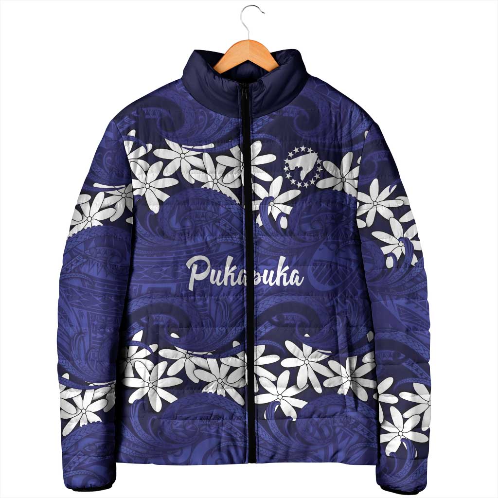 Personalised Cook Islands Pukapuka Padded Jacket Tiare Maori Polynesian Waves Tattoo