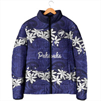 Personalised Cook Islands Pukapuka Padded Jacket Tiare Maori Polynesian Waves Tattoo
