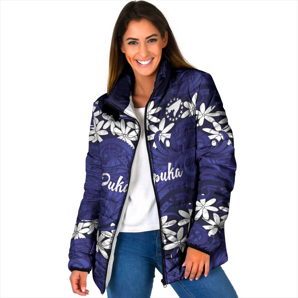 Personalised Cook Islands Pukapuka Padded Jacket Tiare Maori Polynesian Waves Tattoo