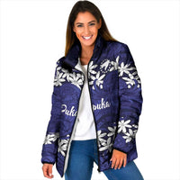 Personalised Cook Islands Pukapuka Padded Jacket Tiare Maori Polynesian Waves Tattoo