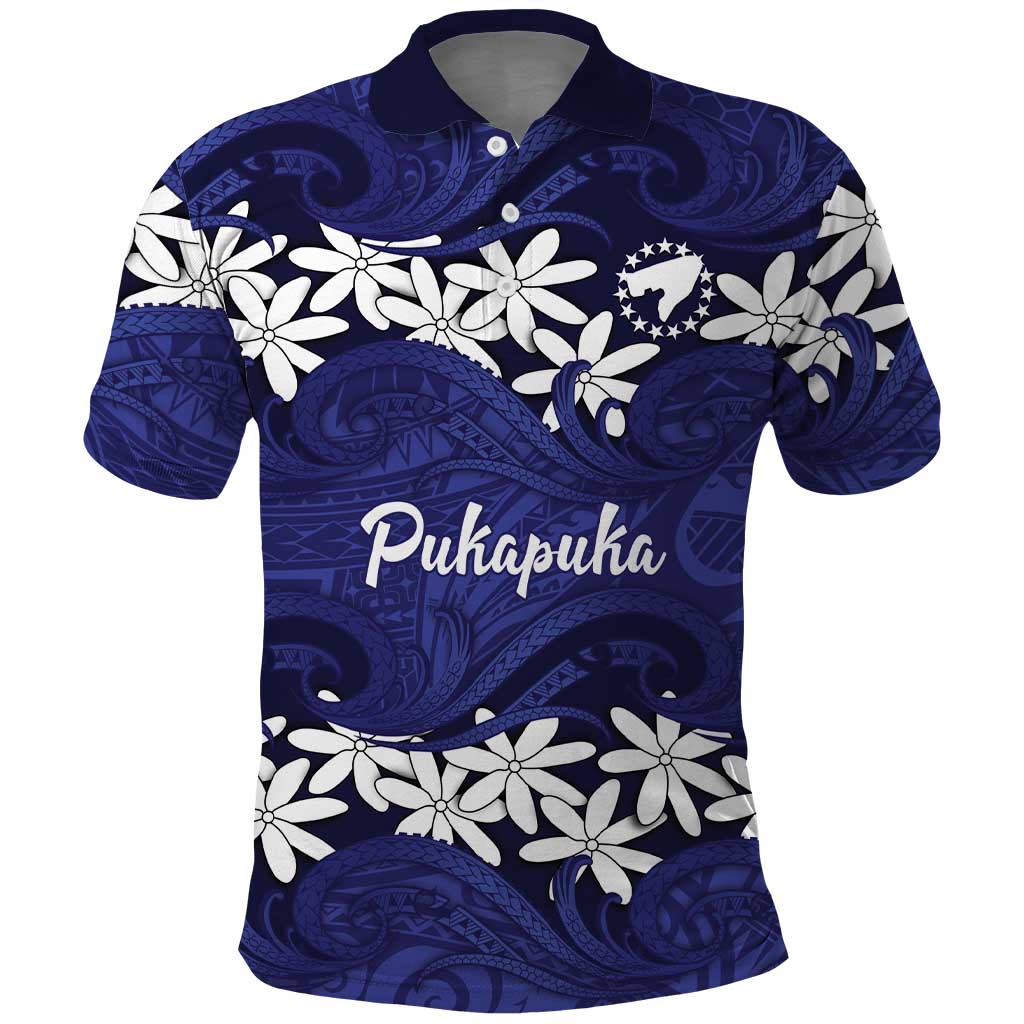 Personalised Cook Islands Pukapuka Polo Shirt Tiare Maori Polynesian Waves Tattoo