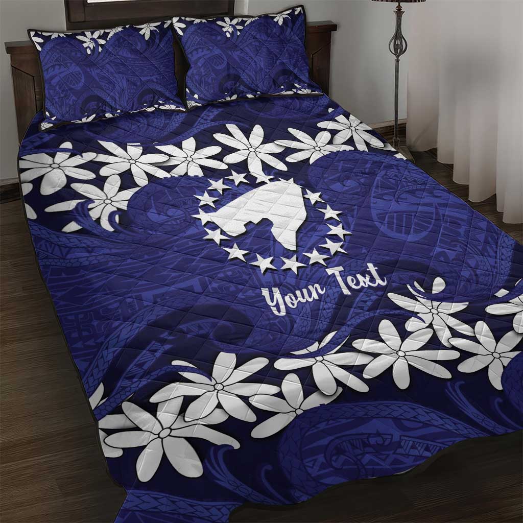 Personalised Cook Islands Pukapuka Quilt Bed Set Tiare Maori Polynesian Waves Tattoo LT14 Blue - Polynesian Pride