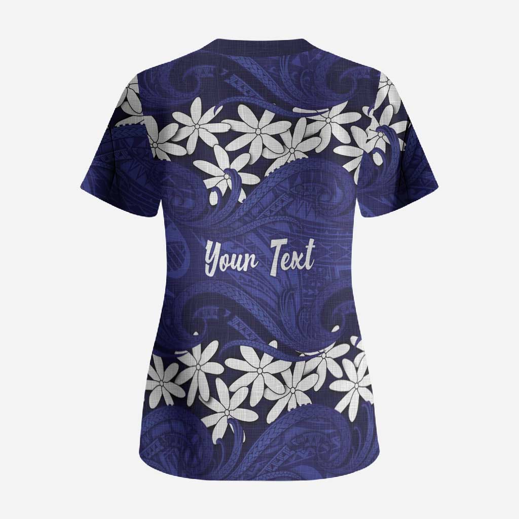 Personalised Cook Islands Pukapuka Scrub Top Tiare Maori Polynesian Waves Tattoo