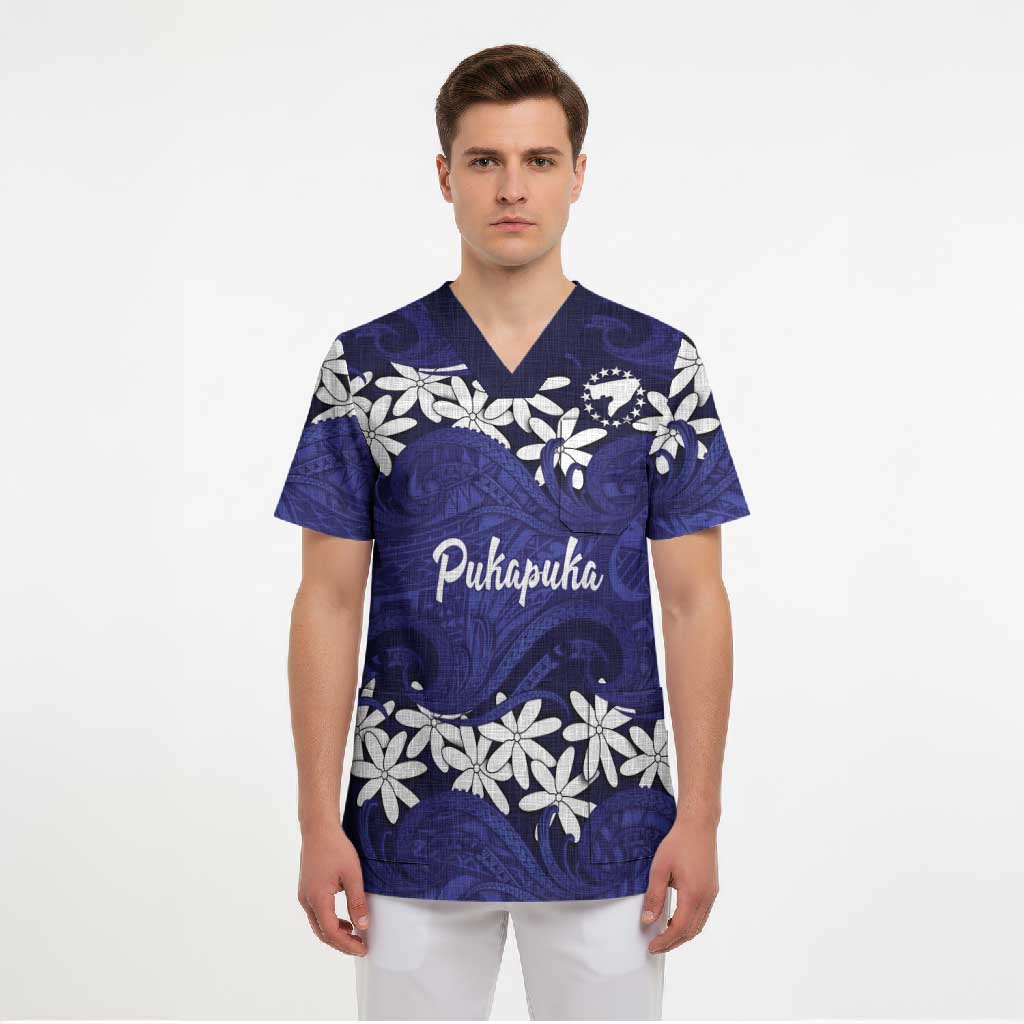 Personalised Cook Islands Pukapuka Scrub Top Tiare Maori Polynesian Waves Tattoo