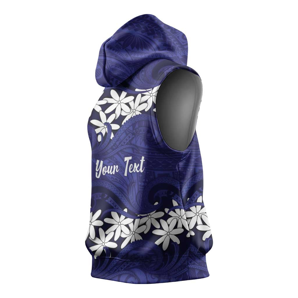 Personalised Cook Islands Pukapuka Sleeveless Hoodie Tiare Maori Polynesian Waves Tattoo
