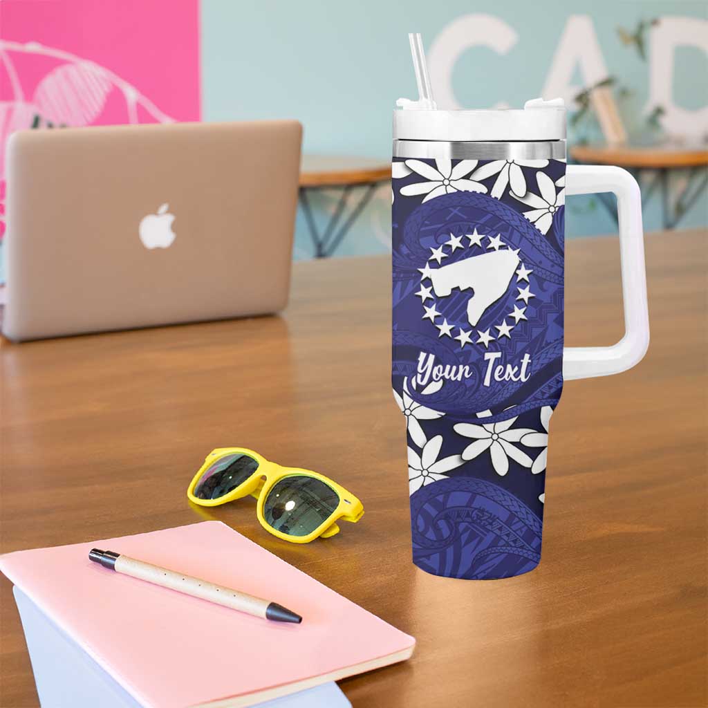 Personalised Cook Islands Pukapuka Tumbler With Handle Tiare Maori Polynesian Waves Tattoo