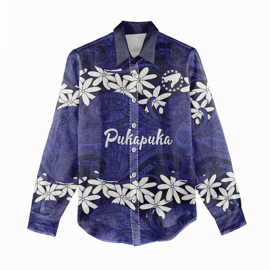 Personalised Cook Islands Pukapuka Women Casual Shirt Tiare Maori Polynesian Waves Tattoo LT14 - Polynesian Pride