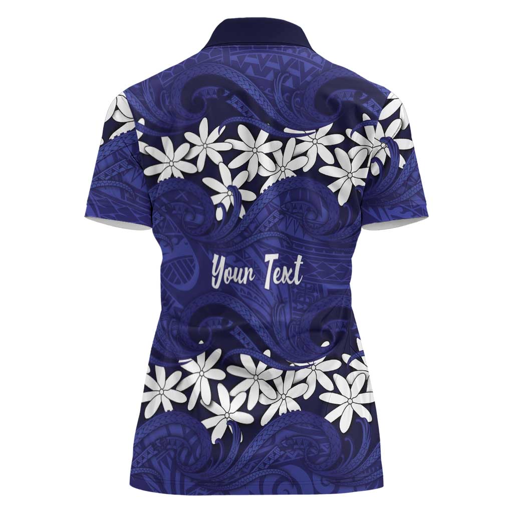 Personalised Cook Islands Pukapuka Women Polo Shirt Tiare Maori Polynesian Waves Tattoo LT14 - Polynesian Pride