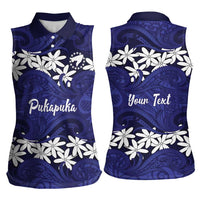 Personalised Cook Islands Pukapuka Women Sleeveless Polo Shirt Tiare Maori Polynesian Waves Tattoo LT14 - Polynesian Pride