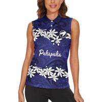 Personalised Cook Islands Pukapuka Women Sleeveless Polo Shirt Tiare Maori Polynesian Waves Tattoo LT14 - Polynesian Pride