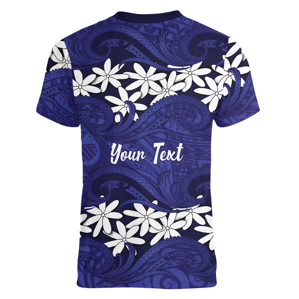 Personalised Cook Islands Pukapuka Women V-Neck T-Shirt Tiare Maori Polynesian Waves Tattoo LT14 - Polynesian Pride