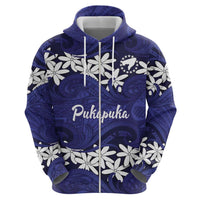Personalised Cook Islands Pukapuka Zip Hoodie Tiare Maori Polynesian Waves Tattoo