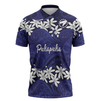 Personalised Cook Islands Pukapuka Zipper Polo Shirt Tiare Maori Polynesian Waves Tattoo