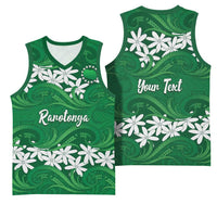 Personalised Cook Islands Rarotonga Basketball Jersey Tiare Maori Polynesian Waves Tattoo