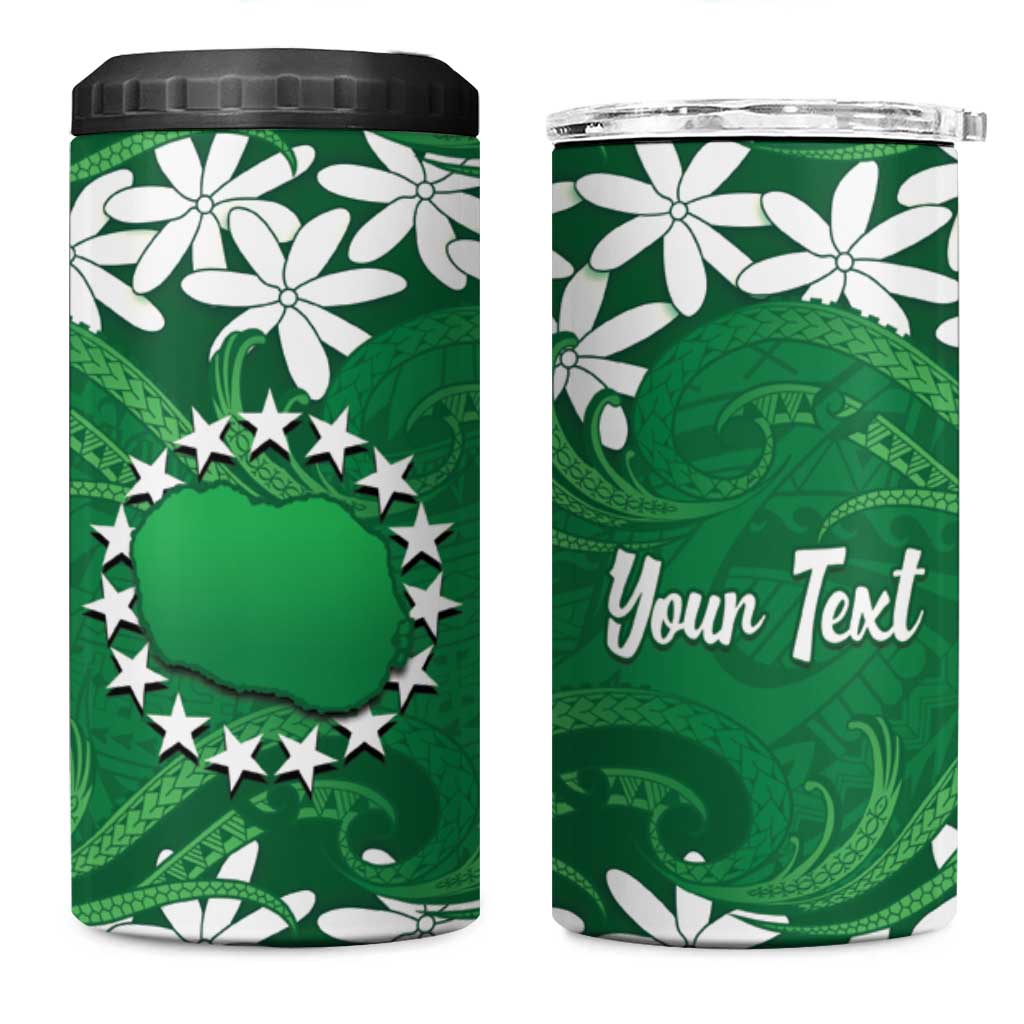 Personalised Cook Islands Rarotonga 4 in 1 Can Cooler Tumbler Tiare Maori Polynesian Waves Tattoo LT14 One Size: 16 oz Green - Polynesian Pride