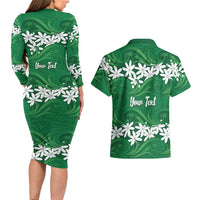 Personalised Cook Islands Rarotonga Couples Matching Long Sleeve Bodycon Dress and Hawaiian Shirt Tiare Maori Polynesian Waves Tattoo