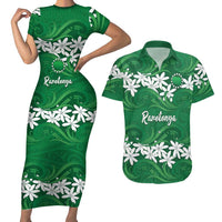 Personalised Cook Islands Rarotonga Couples Matching Short Sleeve Bodycon Dress and Hawaiian Shirt Tiare Maori Polynesian Waves Tattoo