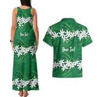 Personalised Cook Islands Rarotonga Couples Matching Tank Maxi Dress and Hawaiian Shirt Tiare Maori Polynesian Waves Tattoo
