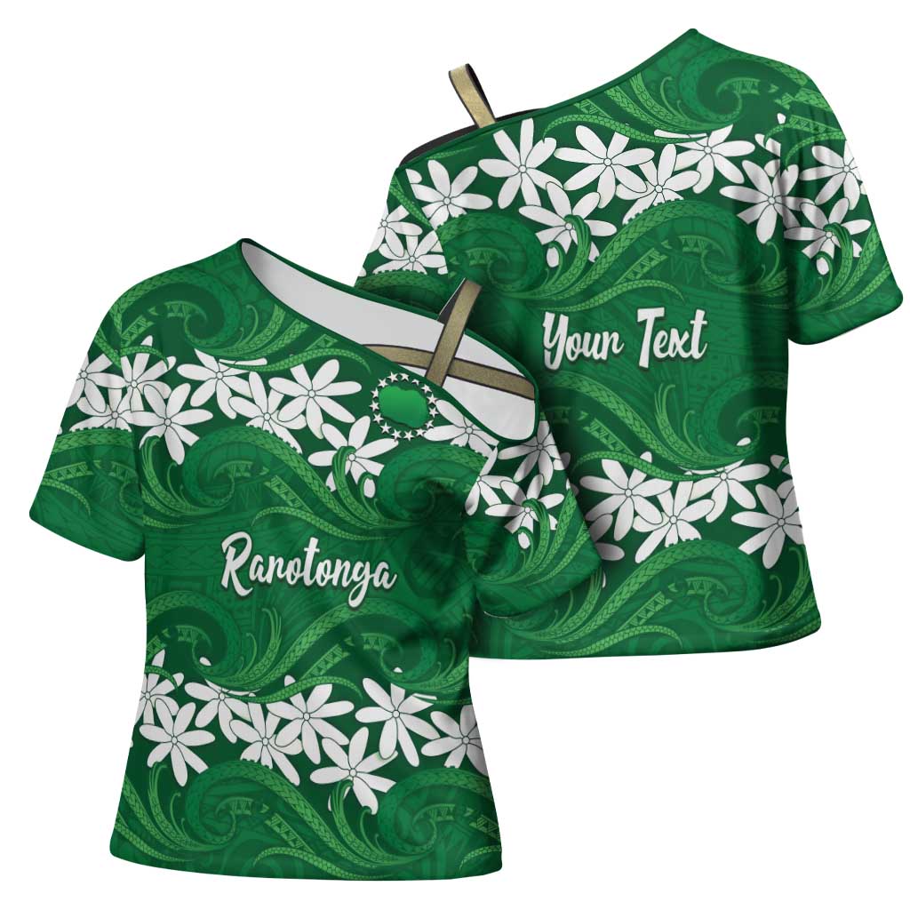 Personalised Cook Islands Rarotonga Cross Shoulder Shirt Tiare Maori Polynesian Waves Tattoo